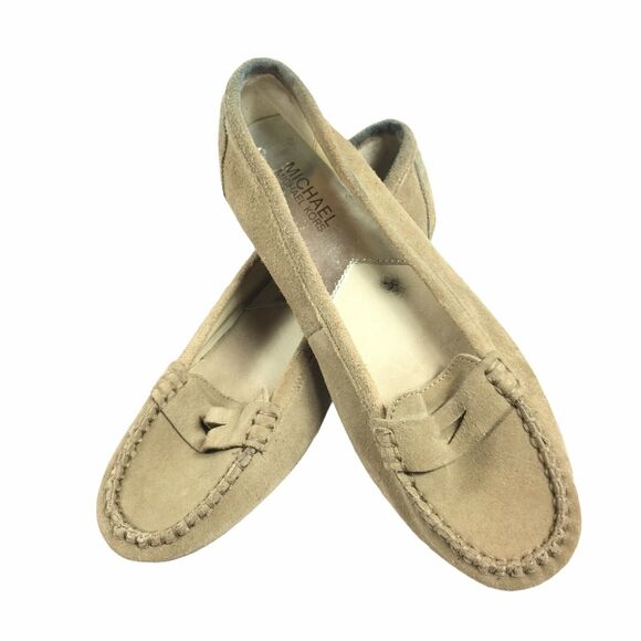 Michael Kors Suede Penny Loafers Size 7.5 Light Tan Beige Driving Mocassins - Picture 1 of 8